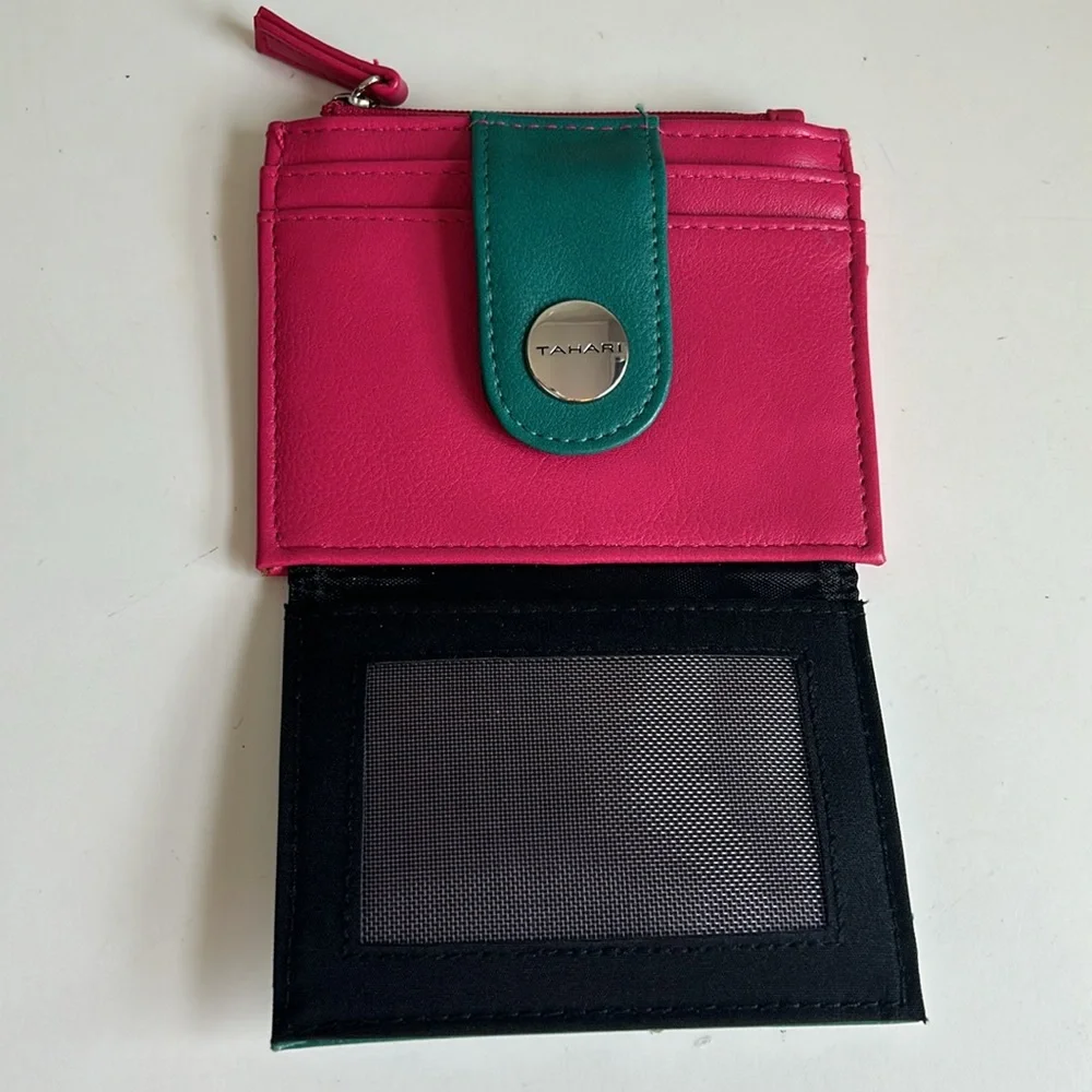TAHARI Wallet in Pink & Teal Green